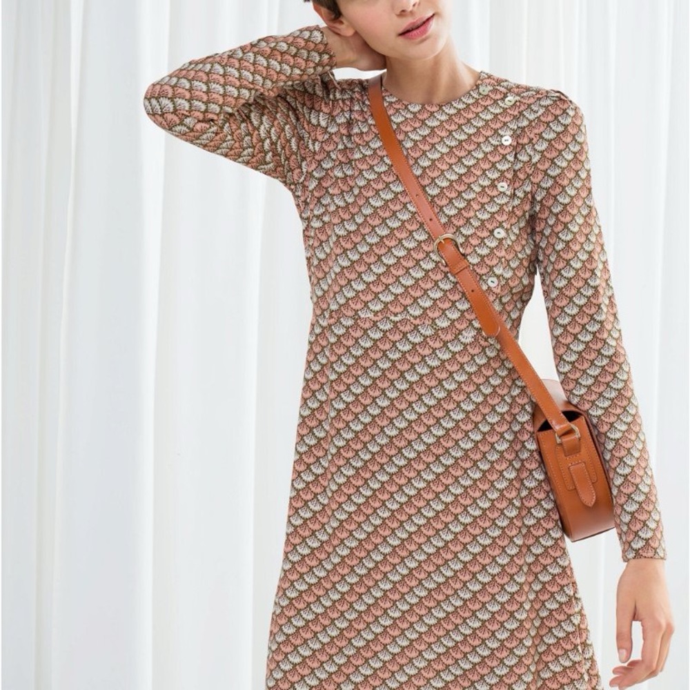 & other stories fan print mini long sleeve dress Size 4 Small